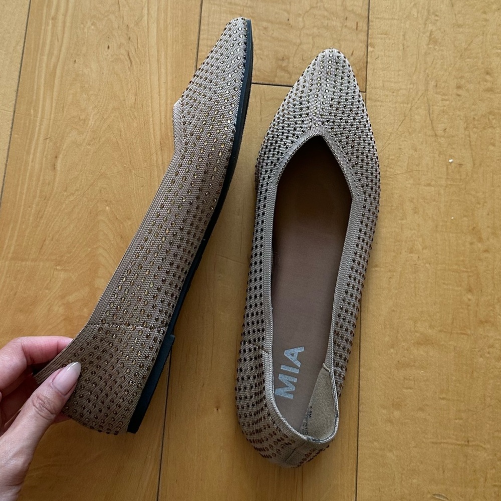 MIA Haisley Ballet Flat, Beige/Nude with Rhinestone Embellishments